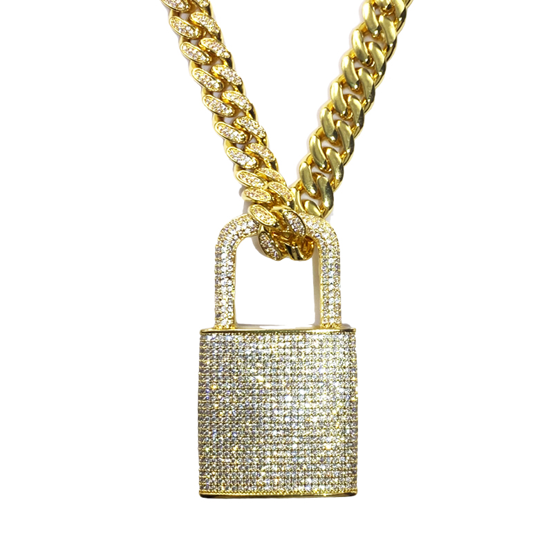 Brass Mens Copper Key Kidant παγωμένο από κυβικό ζιργκόν Diamond λουκέτο κολιέ κλειδαριά